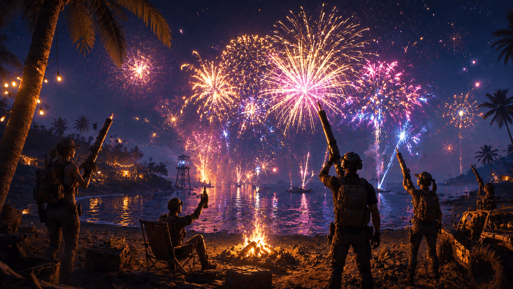 BGMI 5th Anniversary fireworks celebration on Spawn Island