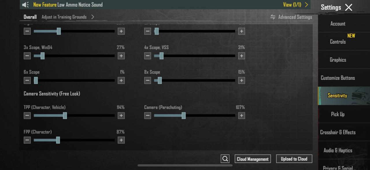 BGMI Sensitivity Settings Menu