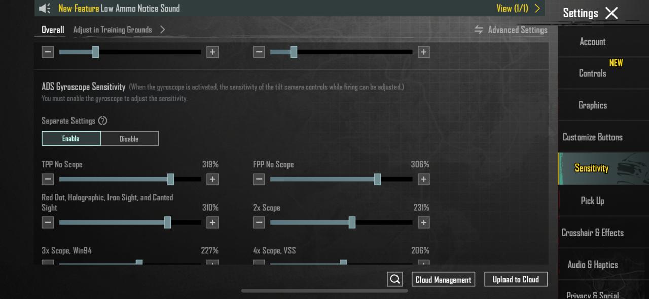 BGMI Sensitivity Settings Menu
